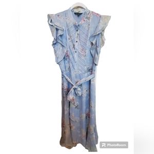 Women's Lauren Ralph Lauren Blue Spring Floral Dress w/ Tie Belt Size 12 Lined